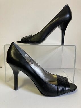 Calvin Klein Black Leather Peep-Toe Pumps - Size 10